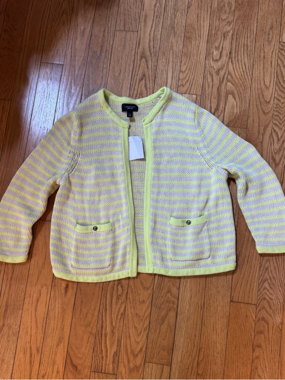 Lands End Women Drifter Sweater Cardigan Sz L Striped Nautical Beach Euro Summer